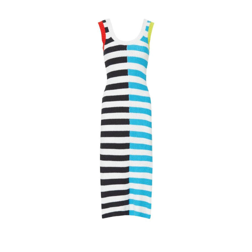 STAUD Seashore Knit Midi Dress Captain Stripe Scoop Neck Side Slit NWOT Sz M